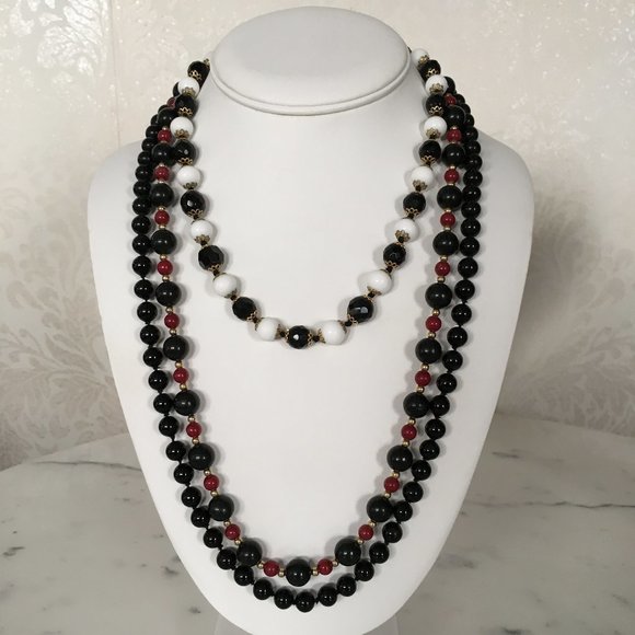 Vintage Black Bead Necklaces - Set of 3 - MINT - Picture 1 of 11